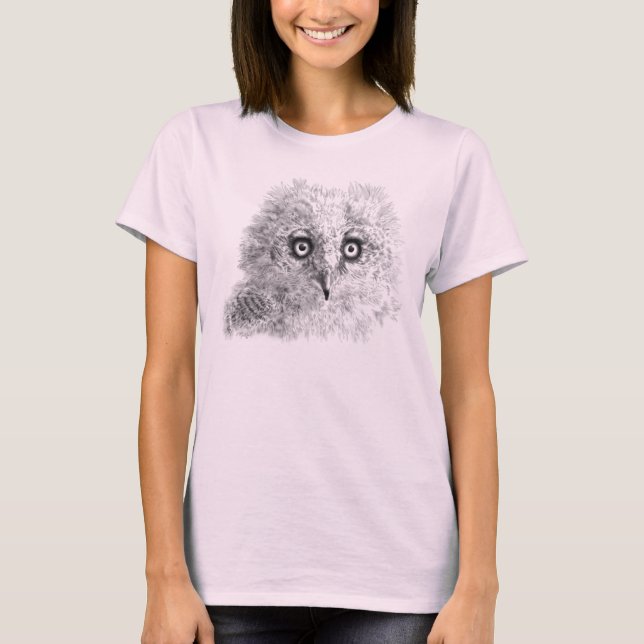 Great Horned Owlet Drawing T-Shirt (Front)