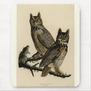 Great Horned Owls (by John James Audubon) Mouse Mat