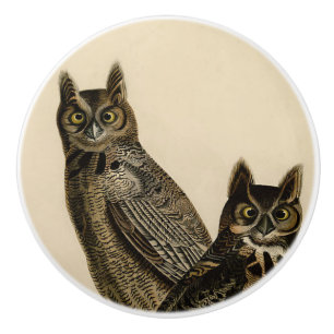 Great Horned Owls (J.J. Audubon) Ceramic Knob