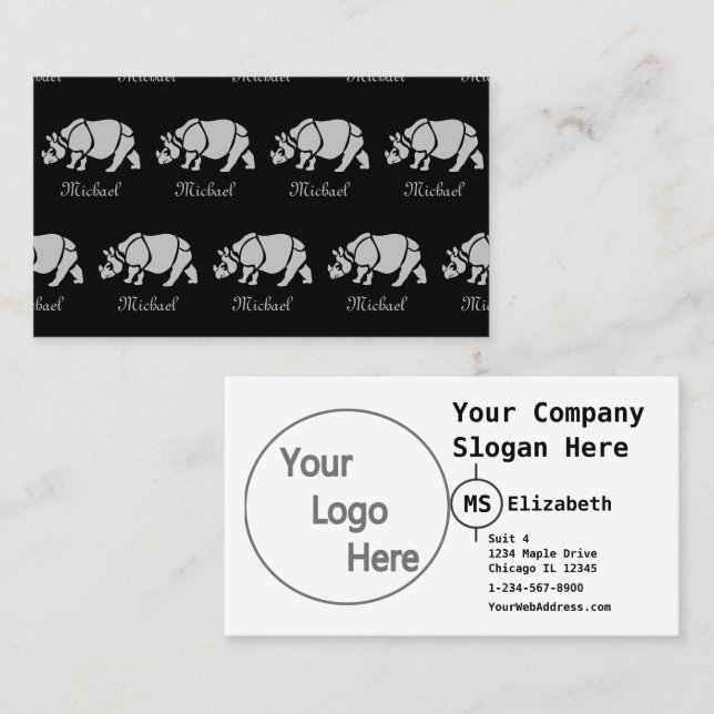 Great Indian Rhinoceros The Unicorn Rhino Monogram Business Card (Front/Back)