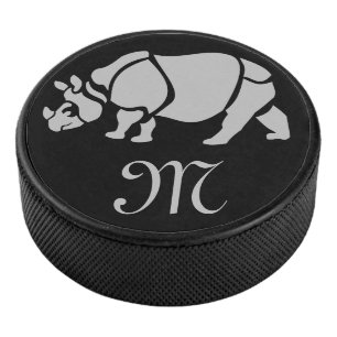 Great Indian Rhinoceros The Unicorn Rhino Monogram Hockey Puck