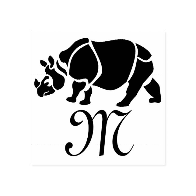 Great Indian Rhinoceros The Unicorn Rhino Monogram Rubber Stamp (Imprint)