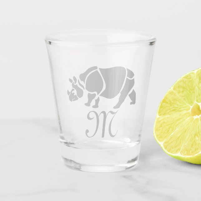 Great Indian Rhinoceros The Unicorn Rhino Monogram Shot Glass (Front)