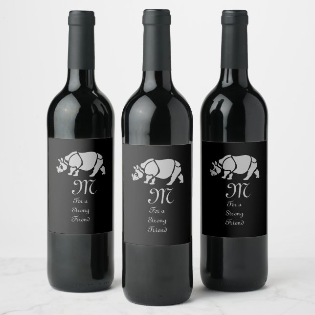 Great Indian Rhinoceros The Unicorn Rhino Monogram Wine Label (Bottles)