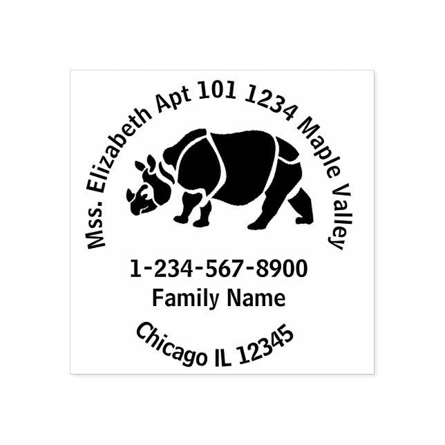 Great Indian Unicorn Rhino Home Address Rubber Stamp (Imprint)