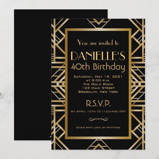 Great Inspired Art Deco Birthday Invitation (Front/Back)