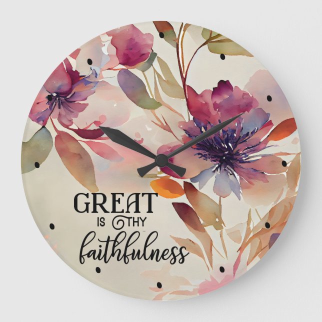 Great is Thy Faithfulness Beloved Hymn Floral Large Clock (Front)