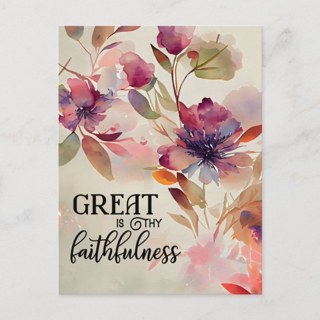 Great is Thy Faithfulness Christian Hymn Floral Postcard (Front)