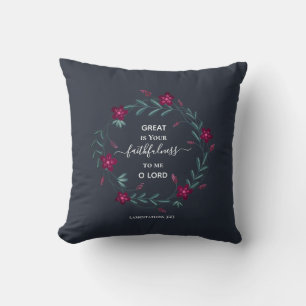 GREAT IS YOUR FAITHFULNESS Blue Floral Christian Cushion
