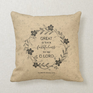 GREAT IS YOUR FAITHFULNESS Floral Rustic Christian Cushion
