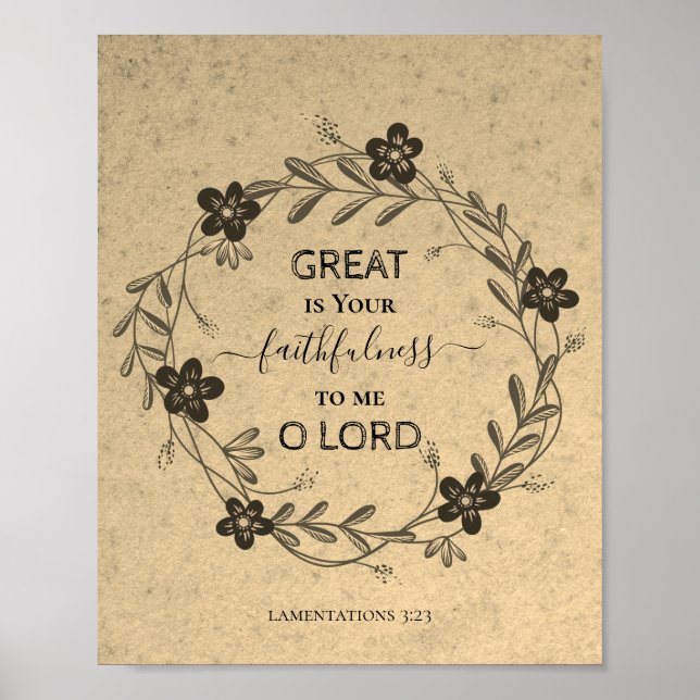 GREAT IS YOUR FAITHFULNESS Floral Rustic Christian Poster (Front)