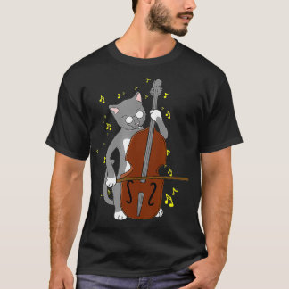 Great Jazz Cat Playing Cello Double Bass T-Shirt
