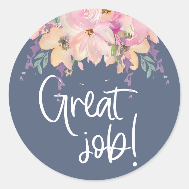 Great Job Blue Teacher Encouragement Classic Round Sticker (Front)