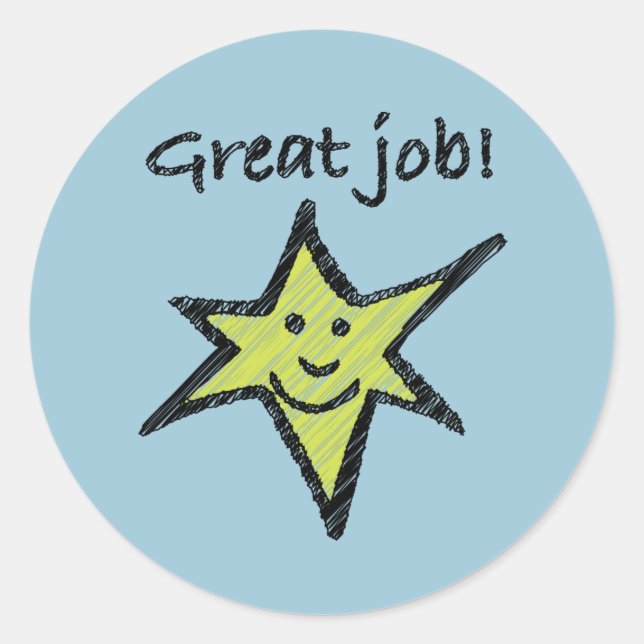 Great job! Round Sticker with star (sketchy style) (Front)