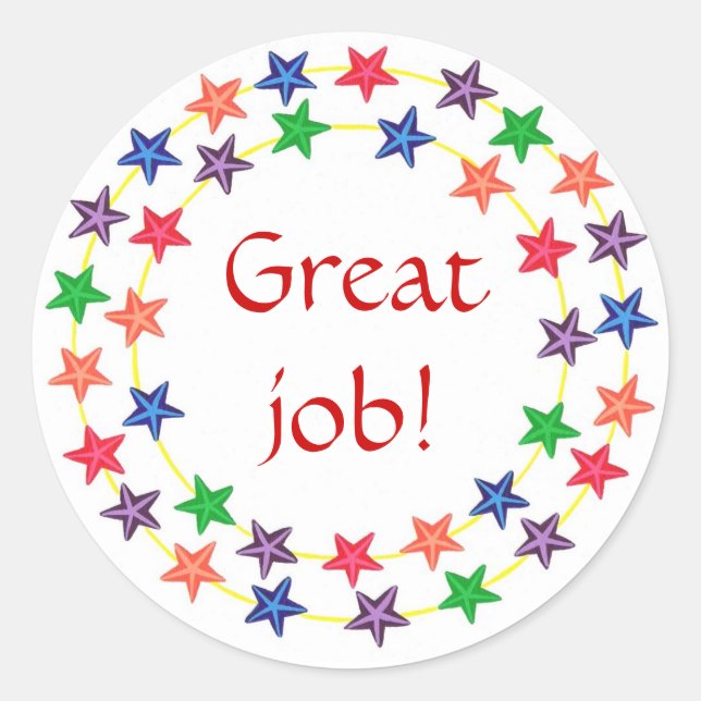 Great job!, stickers, circles of colourful stars classic round sticker (Front)