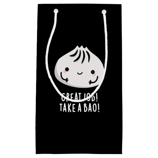 Great Job Take A Bao Funny Dimsum Pun Dark BG Small Gift Bag (Front)