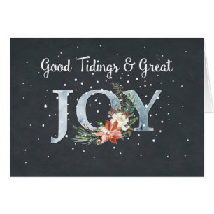 Great JOY Christmas Poinsettia and Snow on Black