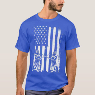 Great Kendo Warriors USA Flag Design Samurai Fight T-Shirt