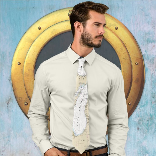 Great Lake Michigan Authentic Nautical Chart Tie (Creator Uploaded)