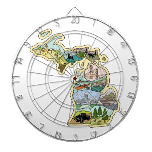 Great Lake State Michigan Vintage Illustrated Map Dartboard