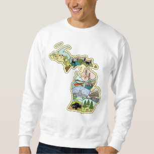 Great Lake State Michigan Vintage Illustrated Map Sweatshirt