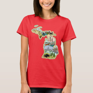 Great Lake State Michigan Vintage Illustrated Map T-Shirt