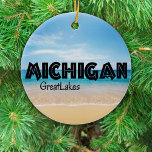 Great Lakes Beach Michigan Christmas Ceramic Tree Decoration<br><div class="desc">Michigan Christmas Ceramic Ornament - This unique Christmas ornament is great for anyone from the great state of Michigan. - Our beautiful Christmas ornaments make a great gift. Once you see them, you just might want to keep one for yourself! - Personalised Family Ornament* - Newlywed Ornament* - New Home...</div>