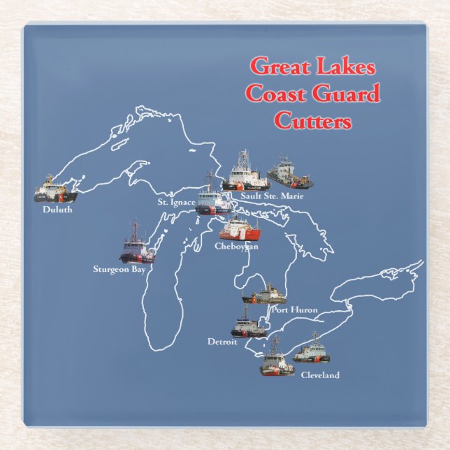Great Lakes Coast Guard Cutters glass Coaster (Front)