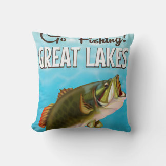 Great Lakes fishing vintage travel poster Cushion