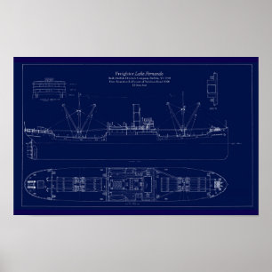 Great Lakes Freighter Lake Fernando Blueprint Poster