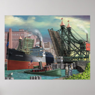 Great Lakes Freighter Passing Through Buffalo Jack Poster