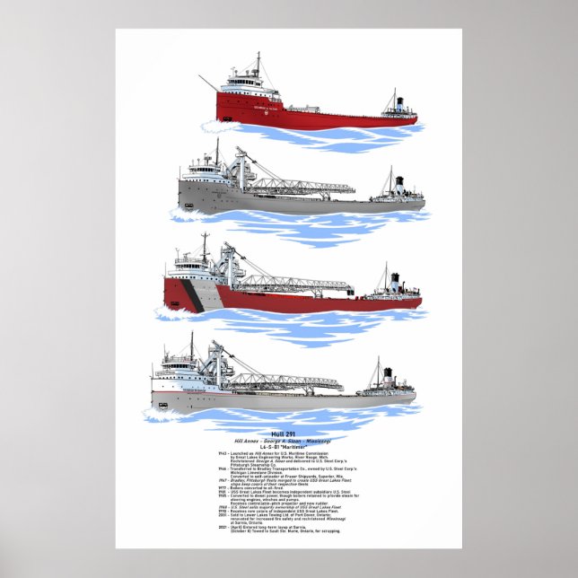 Great Lakes Freighter Sloan Mississagi History Poster (Front)