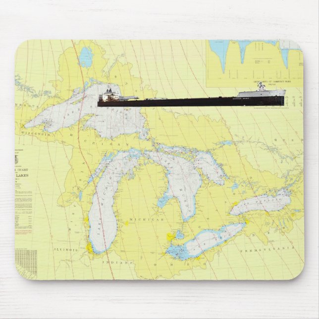 Great Lakes General Chart abd M/V American Spirit Mouse Mat (Front)