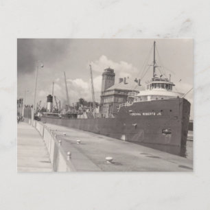 Great Lakes History Ore Boat Shipping PR PC B&W Holiday Postcard