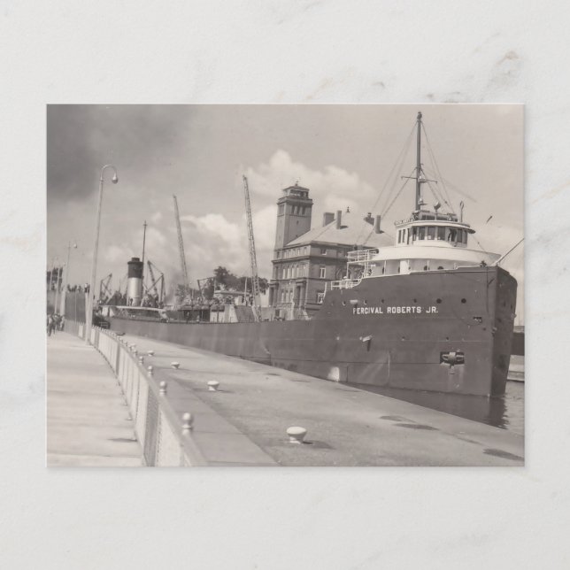 Great Lakes History Ore Boat Shipping PR PC B&W Holiday Postcard (Front)