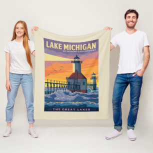 Great Lakes   Lake Michigan Fleece Blanket