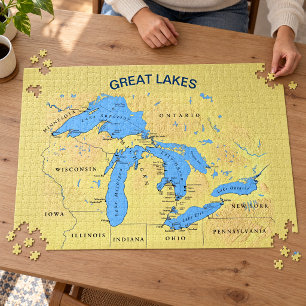 Great Lakes Map of North America 20x30 Jigsaw Puzzle