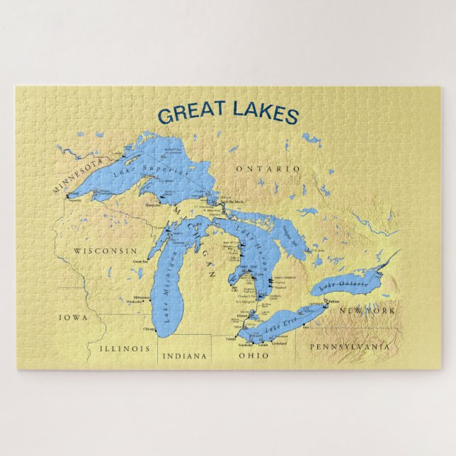 Great Lakes Map of North America 20x30 Jigsaw Puzzle (Horizontal)