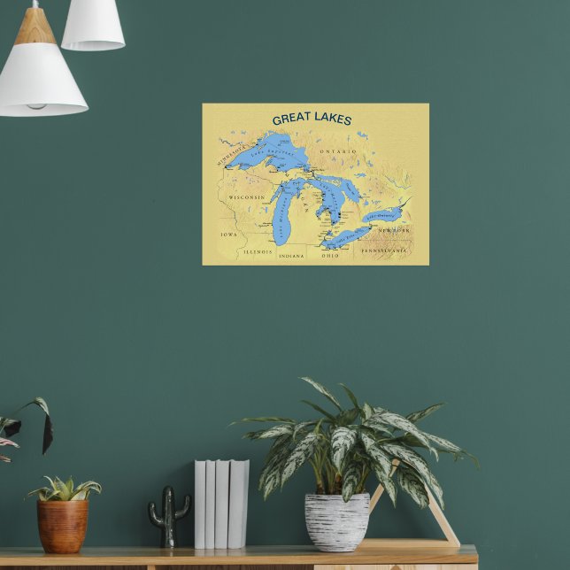 Great Lakes Map of North America USA Poster (Living Room 1)