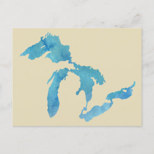Great Lakes map silhouette in watercolor Postcard