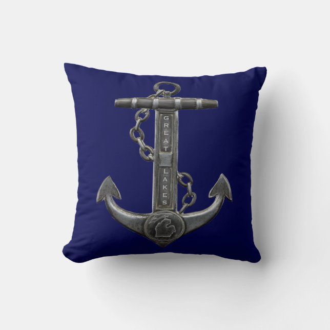 Great Lakes MICHIGAN anchor nautical Cushion (Front)