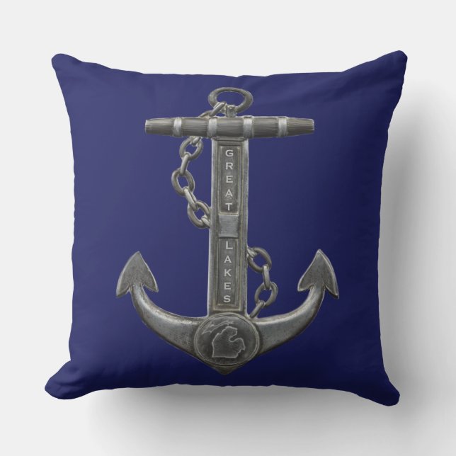 Great Lakes MICHIGAN anchor nautical Cushion (Front)