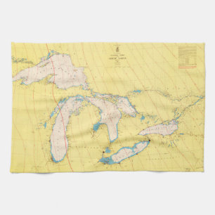 Great Lakes Nautical chart map Tea Towel