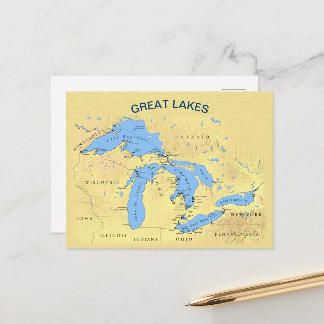 Great Lakes of North America Postcard (Front/Back In Situ)