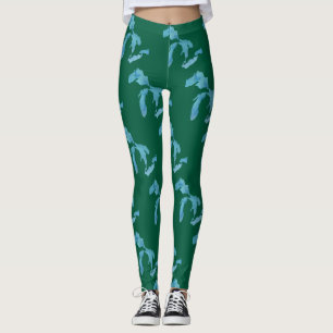 Great Lakes silhouette map blue and green Leggings