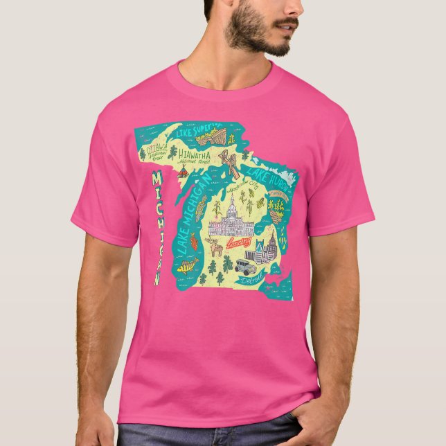 Great Lakes State Map Tee Michigan Vacations Campi (Front)