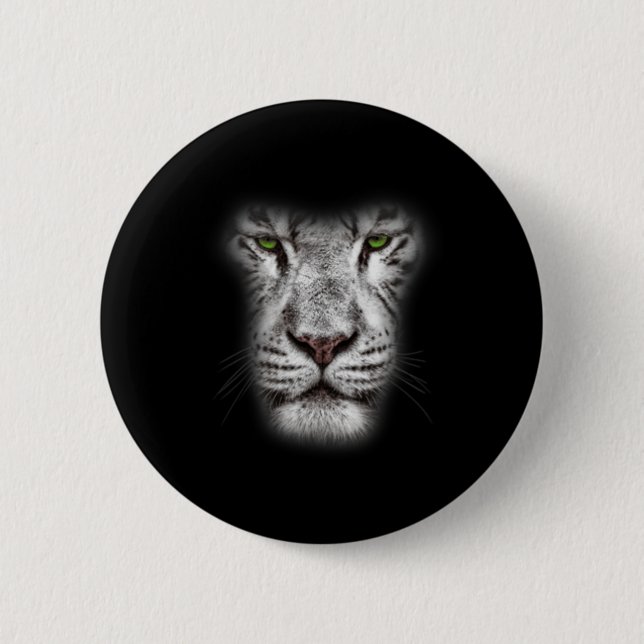 Great Lion Cat Face With Dark Green Eyes Crazy Art 6 Cm Round Badge (Front)