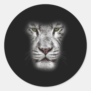 Great Lion Cat Face With Dark Green Eyes Crazy Art Classic Round Sticker