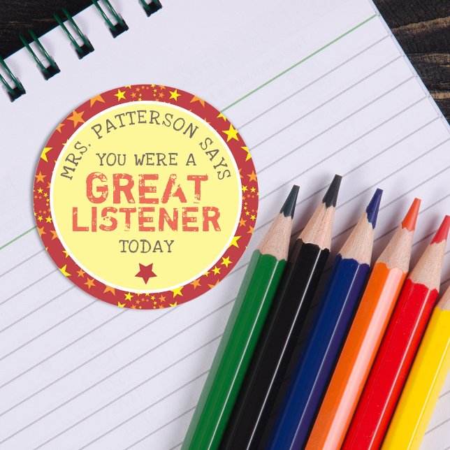 Great Listener | Personalised Teachers Classic Round Sticker (Great Listener | Personalized Teachers Classic Round Sticker)