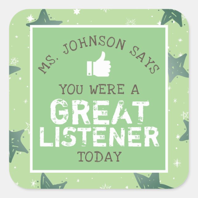 Great Listener | Personalised Teachers Square Sticker (Front)